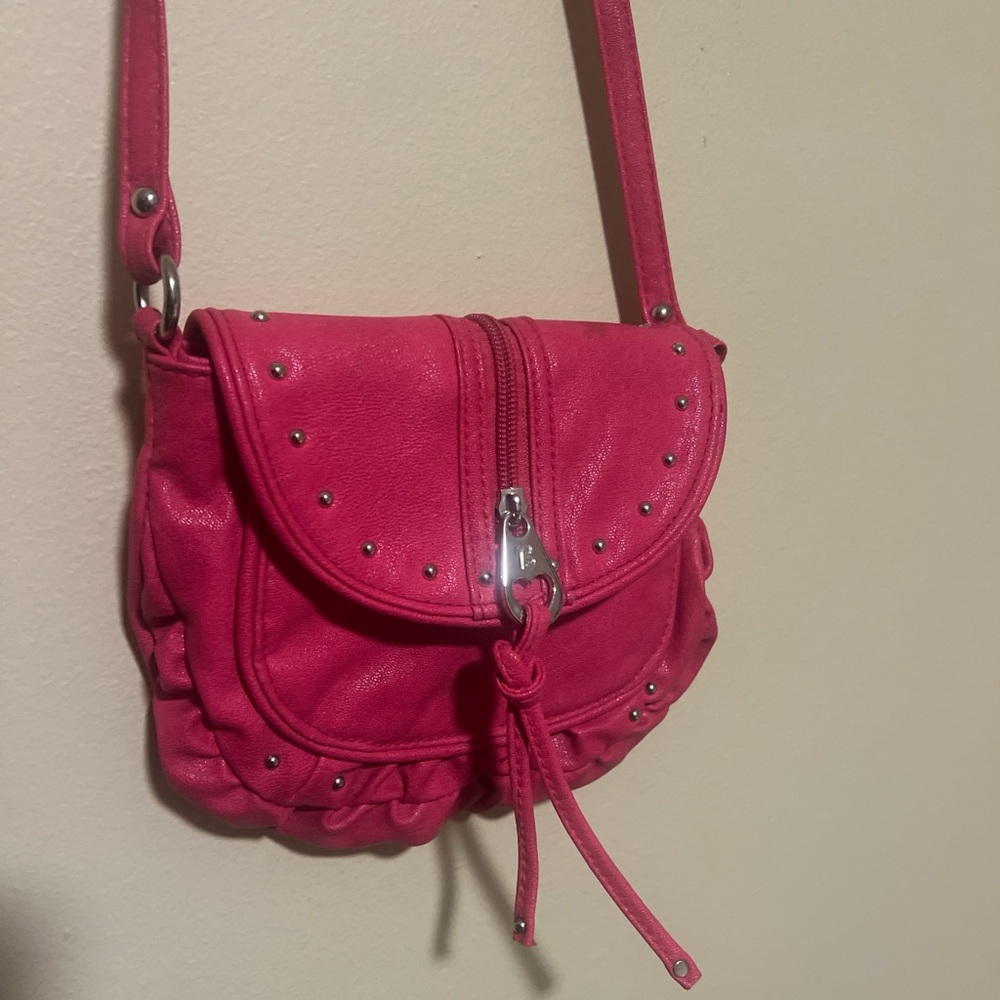 Betsey Johnson Betseyville Pink Moto Y2K Studded Crossbody Mini Shoulder Purse - Picture 5 of 11